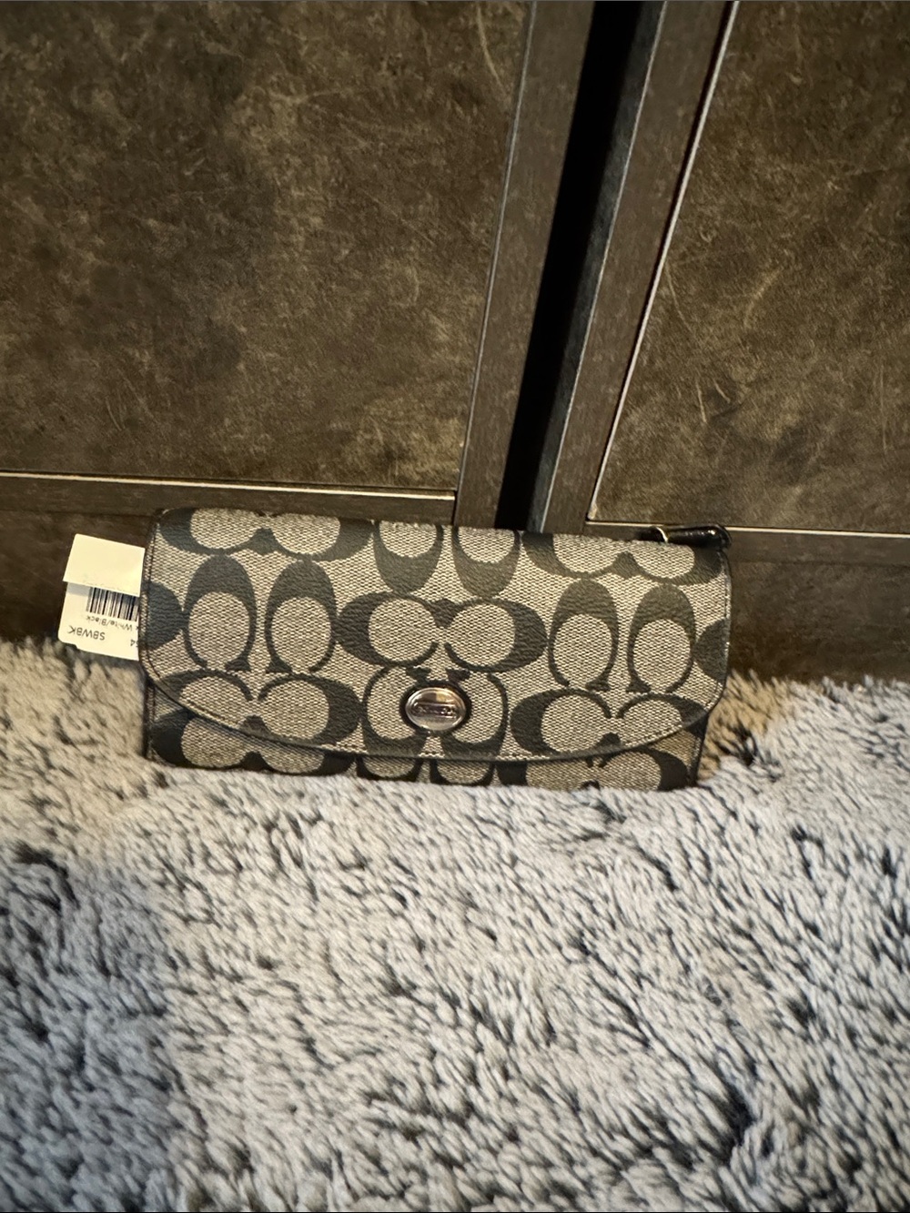 Coach Signature Canvas Foldover Wallet in Charcoal and Black